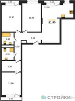 Планировка трехкомнатной(квартира) площадью 81.9 квадратных метров в “ЖК Новая Щербинка”