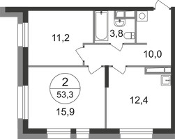 Планировка двухкомнатной(квартира) площадью 53.3 квадратных метров в “ЖК Первый Московский”