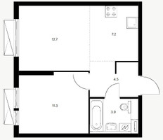 Планировка однокомнатной(квартира) площадью 39 квадратных метров в “ЖК Кольская 8”