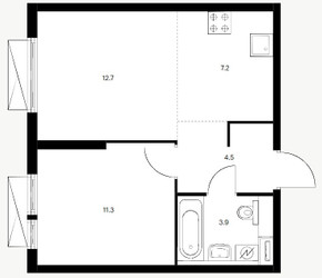 Планировка однокомнатной(квартира) площадью 39 квадратных метров в ЖК “ЖК Кольская 8”