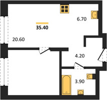 Планировка однокомнатной(квартира) площадью 35.4 квадратных метров в “ЖК "Коллекция"”
