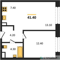 Планировка однокомнатной(квартира) площадью 41.4 квадратных метров в “Жилые кварталы Белый Град”