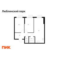 Планировка двухкомнатной(квартира) площадью 56.6 квадратных метров в “ЖК Люблинский парк”
