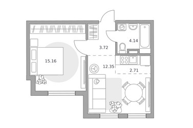 Планировка двухкомнатной(квартира) площадью 38.08 квадратных метров в ЖК “ЖК Аникеевский”