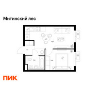 Планировка однокомнатной(квартира) площадью 32.2 квадратных метров в “ЖК Митинский лес”