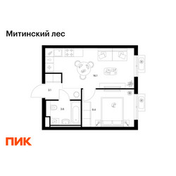 Планировка однокомнатной(квартира) площадью 32.2 квадратных метров в ЖК “ЖК Митинский лес”
