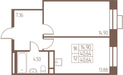 Планировка однокомнатной(квартира) площадью 40.6 квадратных метров в ЖК “ЖК Западная Ивантеевка”