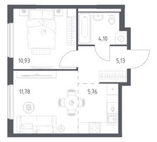 Планировка однокомнатной(квартира) площадью 37.7 квадратных метров в “ЖК Горки Парк”