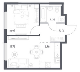 Планировка однокомнатной(квартира) площадью 37.7 квадратных метров в ЖК “ЖК Горки Парк”