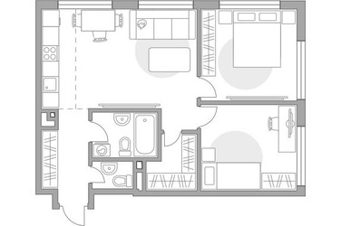 Планировка трехкомнатной(квартира) площадью 66.22 квадратных метров в ЖК “ЖК Гранель Коломенское”