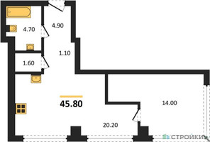 Планировка однокомнатной(квартира) площадью 45.8 квадратных метров в “Акценты”