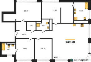 Планировка 4+ комнатной(квартира) площадью 149.5 квадратных метров в “ЖК Остров”