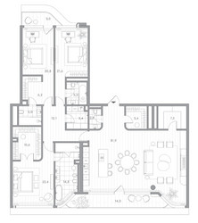 Планировка трехкомнатной(квартира) площадью 228.3 квадратных метров в ЖК “Клубный дом PHANTOM (Фантом)”