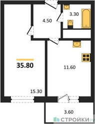 Планировка однокомнатной(квартира) площадью 35.5 квадратных метров в ЖК “ЖК Одинцовские кварталы”