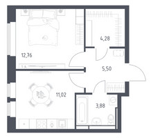 Планировка однокомнатной(квартира) площадью 37.44 квадратных метров в “ЖК Большое Путилково”