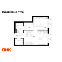 Планировка однокомнатной(квартира) площадью 36.44 квадратных метров в “ЖК Ильинские луга”