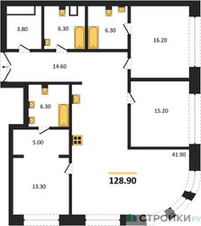 Планировка трехкомнатной(квартира) площадью 128.9 квадратных метров в ЖК “ЖК Большая Татарская 35”