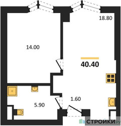 Планировка однокомнатной(квартира) площадью 40.4 квадратных метров в ЖК “ЖК Айс Тауэрс”
