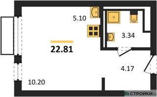 Планировка студии(квартира) площадью 22.81 квадратных метров в “ЖК Пригород Лесное”