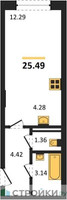 Планировка студии(квартира) площадью 25.49 квадратных метров в “Зеленый Оазис - Город”