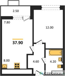 Планировка однокомнатной(квартира) площадью 37.9 квадратных метров в ЖК “ЖК Скандинавия”