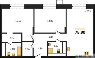 Планировка двухкомнатной(квартира) площадью 78.9 квадратных метров в “ЖК Резиденции Сколково”