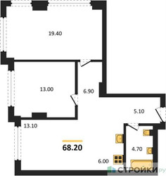 Планировка двухкомнатной(квартира) площадью 68.2 квадратных метров в ЖК “ЖК Мангазея в Богородском”