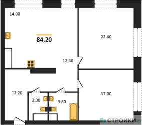 Планировка двухкомнатной(квартира) площадью 84.2 квадратных метров в ЖК “ЖК AFI Tower (Афи Тауэр)”