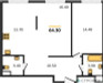 Планировка двухкомнатной(квартира) площадью 64.3 квадратных метров в “ЖК Архитектор”