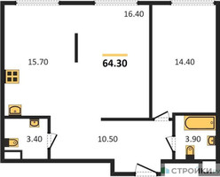 Планировка двухкомнатной(квартира) площадью 64.3 квадратных метров в “ЖК Архитектор”