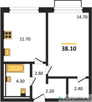 Планировка однокомнатной(апартаменты) площадью 38.1 квадратных метров в “ЖК Равновесие”