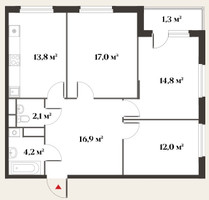 Планировка трехкомнатной(квартира) площадью 82.7 квадратных метров в “Миниполис 8 кленов”