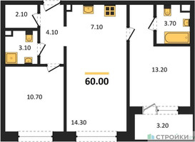 Планировка двухкомнатной(квартира) площадью 60 квадратных метров в “Жилые кварталы Белый Град”