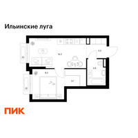 Планировка однокомнатной(квартира) площадью 32.6 квадратных метров в “ЖК Ильинские луга”