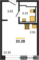 Планировка студии(квартира) площадью 22.28 квадратных метров в “ЖК Пригород Лесное”