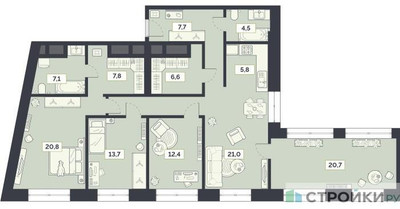 Планировка трехкомнатной(квартира) площадью 136.7 квадратных метров в ЖК “ЖК Лайм”