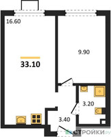 Планировка однокомнатной(квартира) площадью 33.1 квадратных метров в “ЖК Лучи-2”