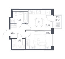 Планировка однокомнатной(квартира) площадью 33.44 квадратных метров в “ЖК Новое Видное”