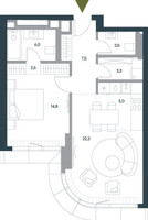 Планировка двухкомнатной(квартира) площадью 65 квадратных метров в “ЖК Springs (Спрингс)”