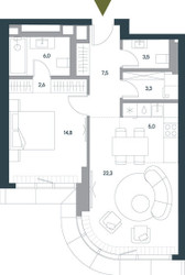 Планировка двухкомнатной(квартира) площадью 65 квадратных метров в ЖК “ЖК Springs (Спрингс)”