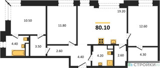 Планировка трехкомнатной(квартира) площадью 84.9 квадратных метров в “ЖК Новая Щербинка”