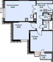 Планировка двухкомнатной(квартира) площадью 60.3 квадратных метров в “ЖК Соболевка”
