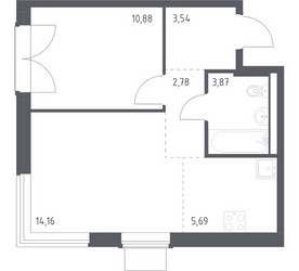 Планировка однокомнатной(квартира) площадью 40.92 квадратных метров в ЖК “ЖК Квартал Западный”