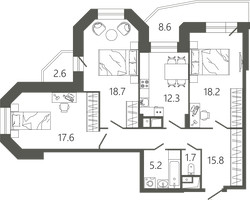 Планировка трехкомнатной(квартира) площадью 93.4 квадратных метров в “ЖК Советская 18”