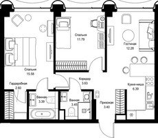 Планировка двухкомнатной(квартира) площадью 62.51 квадратных метров в “Дом премиум-класса МИРА”
