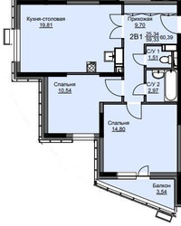Планировка двухкомнатной(квартира) площадью 60.9 квадратных метров в ЖК “ЖК Соболевка”