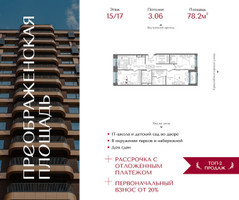 Планировка трехкомнатной(квартира) площадью 78.2 квадратных метров в “ЖК Преображенская Площадь”