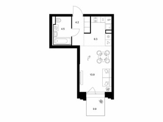 Планировка студии(квартира) площадью 29.8 квадратных метров в ЖК “ЖК Зеленый парк”