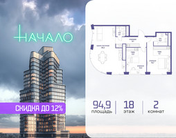 Планировка двухкомнатной(квартира) площадью 94.9 квадратных метров в “ЖК Начало”