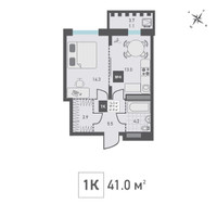 Планировка однокомнатной(квартира) площадью 41 квадратных метров в “ЖК Зеленоград Ривьера”